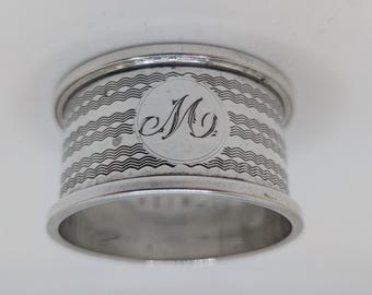 Antique English Sterling Silver Napkin Ring "M" or "W" initial, d. 1927, 11g
