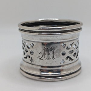 Antique Gorham Reticulated Sterling Silver Napkin Ring &quot;M&quot; initial engraving