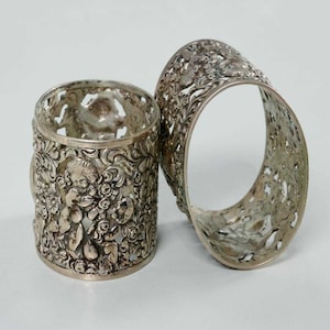 Antique German 835 Silver Rococo Reticulated Cherub Napkin Ring(s) &quot;G&quot; initial