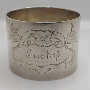 Vintage Swedish Sterling Silver Napkin Ring &quot;Gustaf&quot; name engraving, d. 1904