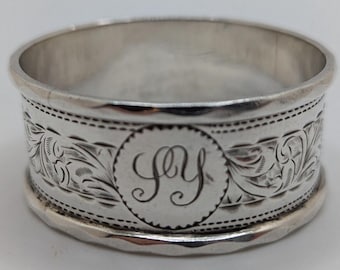 Antique English Sterling Silver Napkin Ring "SY" initials engraving, dated 1902