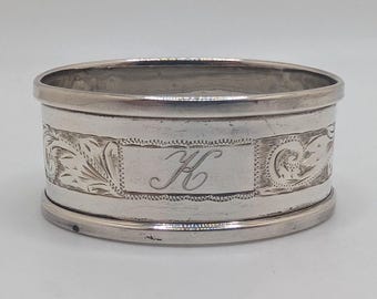 Vintage English Sterling Silver Oval Napkin Ring "K" initial, dated 1964 14g