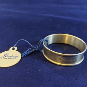 Vintage Gorham Sterling Silver Napkin Ring &quot;Marietta&quot; name engraving, with tag