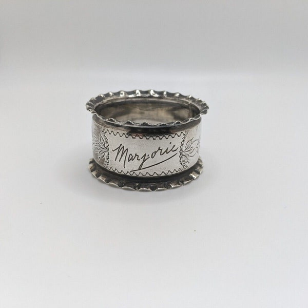 Antique English Sterling Silver Napkin Ring "Marjorie" name engraving, d. 1907