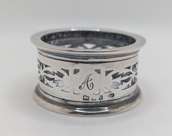 Antique English Sterling Silver Napkin Ring "A" initial engraving, dated 1924