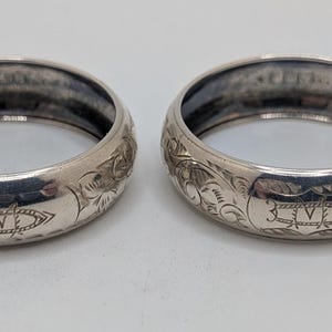 Pair Of Antique English Sterling Silver Napkin Rings "Cw" "Dm" "Md" Or "Wc"