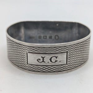 Vintage English Sterling Silver Napkin Ring "JC" initials engraving, dated 1953