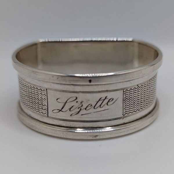 Vintage English Sterling Silver Napkin Ring "Lizette" name engraving, dated 1956