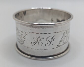 Antique English Sterling Silver Napkin Ring "HF" initials engraving, dated 1922