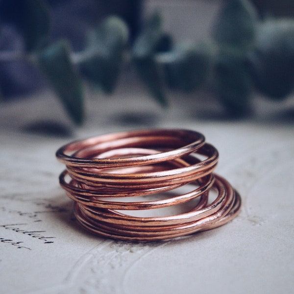 Thin copper stacking ring, copper wire ring, dainty copper ring, plain copper band ring, electroformed copper ring