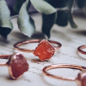 Raw carnelian ring, copper gemstone ring, alternative engagement ring, electroformed copper ring, raw crystal copper ring