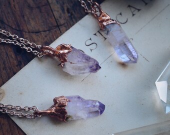 Raw Vera Cruz amethyst crystal necklace, February birthstone necklace, copper amethyst necklace, copper electroformed necklace