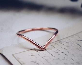 Chevron copper stacking ring, copper wedding engagement ring, ring enhancer, v shaped ring, plain copper band ring, electroformed ring