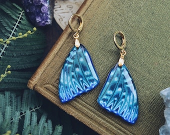Butterfly wing earrings, resin butterfly earrings, fairy wing earrings, fae earrings, cottagecore earrings, vegan butterfly earrings
