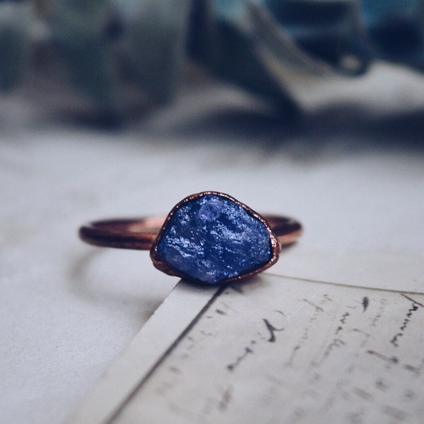 Raw tanzanite ring, December birthstone, copper gemstone ring, alternative engagement ring, electroformed copper ring, raw crystal ring