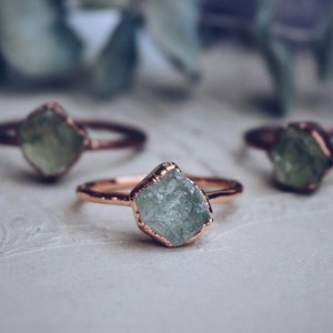 Raw green amethyst ring, copper gemstone ring, alternative engagement ring, electroformed copper ring, raw crystal copper ring