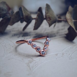 Black onyx kite ring set, copper onyx ring, copper gemstone ring, alternative engagement ring, electroformed wedding set, raw ring image 7