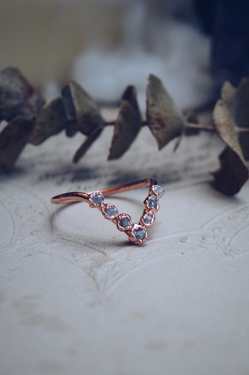 Black onyx kite ring set, copper onyx ring, copper gemstone ring, alternative engagement ring, electroformed wedding set, raw ring image 7