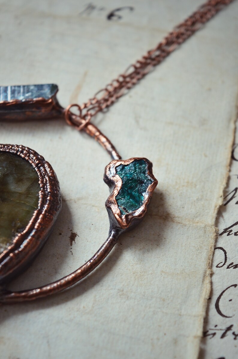 Labradorite orbital apple aura necklace \u00b7 crystal jewellery \u00b7 electroformed crystal necklace \u00b7 copper jewelry \u00b7 raw crystal necklace