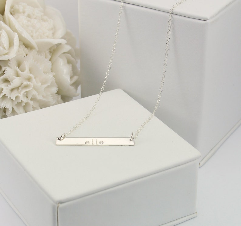 Bar Necklace Personalized Name Plate Necklace Silver Name Bar Necklace Layered and Long Bar Necklace 35mm x 4.5mm LC404
