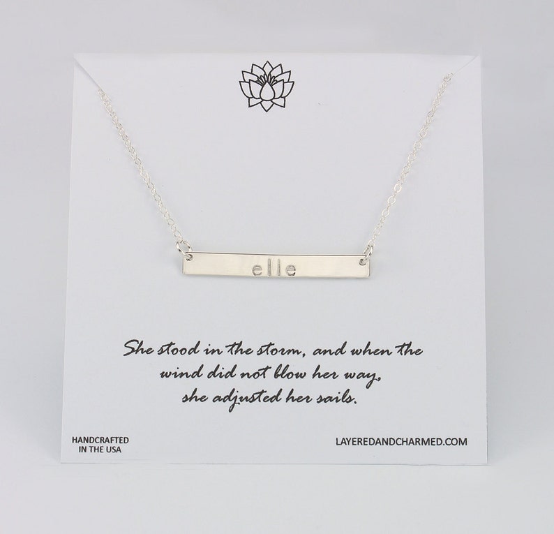 Bar Necklace Personalized Name Plate Necklace Silver Name Bar Necklace Layered and Long Bar Necklace 35mm x 4.5mm LC404