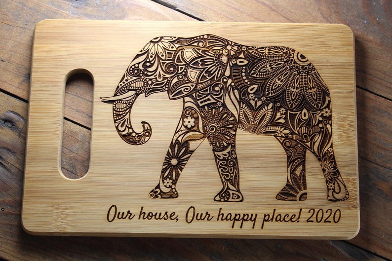 Personalized Elephant Cutting Board Animal Design Wildlife Etsy