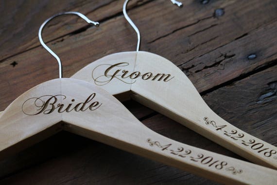 Bride And Groom Hanger Set Personalized Hangers Wedding Etsy