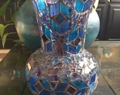 Mosaic glass vase Genie glass vase blue purple mirror handmade handmade USA