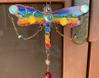 Dragonfly chandelier sun catcher//glass mosaic mirror//handmade in USA