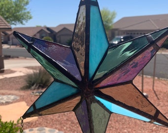 3d Star Gazer with stripes//Stained Glass//handmade USA