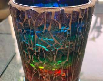 Chakra mosaic Votive Holder//glass mosaics//candle holders//handmade in USA