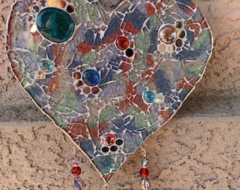 Mosaic Heart sun catcher//mirror//sun catcher//handmade in USA