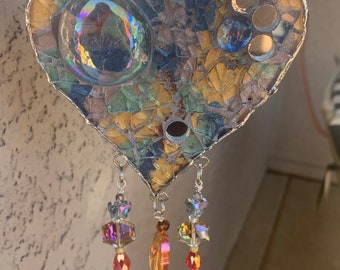 Mosaic Heart sun catcher //glass//mosaic mirror//sun catcher//handmade in USA