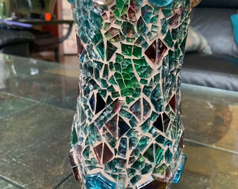 Cotton Candy// Glass Mosaic vase// handmade in USA