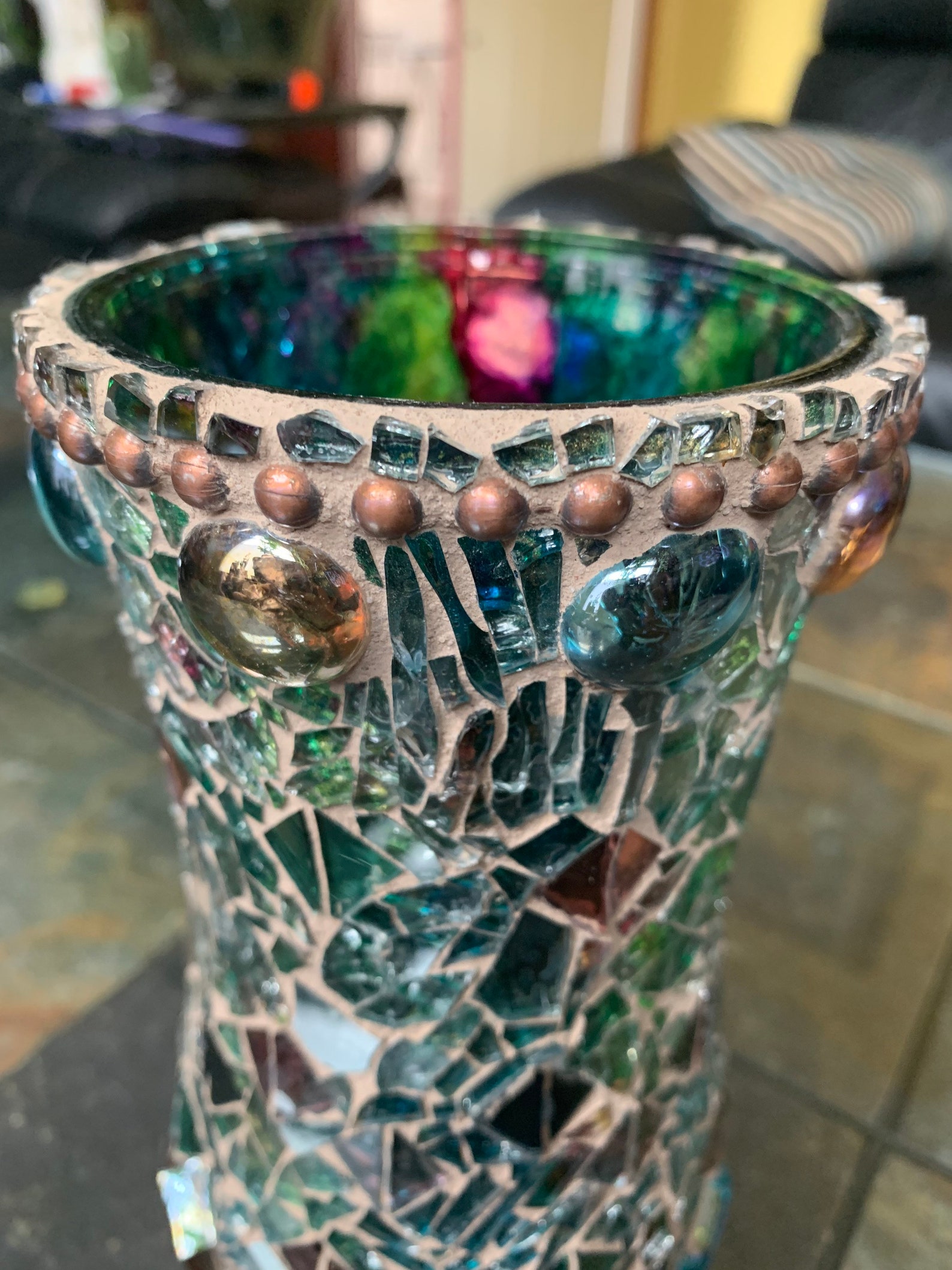 Cotton Candy// Glass Mosaic Vase// Handmade in USA Etsy