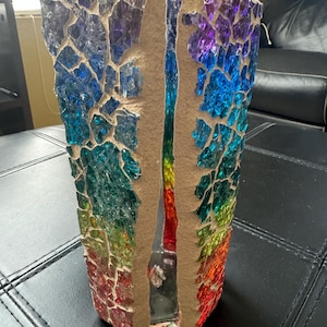 Chakra mosaic glass vase // mosaic candle holder // mosaic vase // rainbow // handmade USA