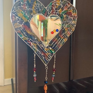 Heart//glass mirror mosaic// stained glass// sun catcher//handmade in USA