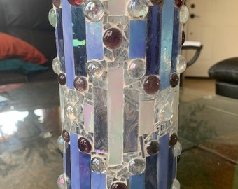 Wedding Vase Iridescent Purple// baguettes and lace // mosaic vase // handmade in USA