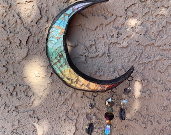 Moon mosaic//glass mirror// sun catcher//handmade in USA