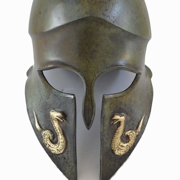 Helmet Snake carved solid bronze Ancient Greek part polished great helmet