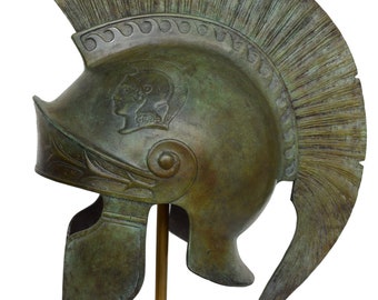 Bronze Attic Roman helmet marble based stand
