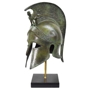Corinthian pure bronze helmet with Sphinx - Marble base - Hoplite soldier infantry