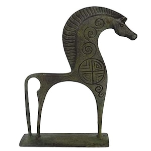 Elegant Horse Bronze sculpture with carvings - Museum Replica - Symbol of Status