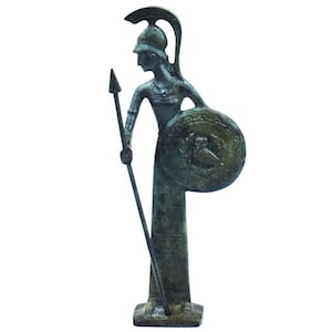 Goddess Athena with shield small bronze figurine - Symbol of Wisdom Strategy