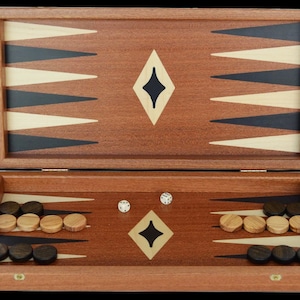 Traditional Backgammon Set with Mahogany wood - Medium size - Olive wood Checkers - Handmade in Greece