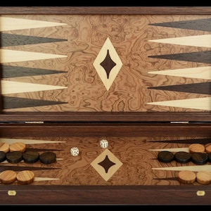 Traditional Walnut Burl small Backgammon Set - Olive wood chips - Handmade in Greece