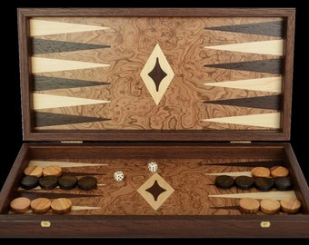 Traditionele Walnut Burl kleine Backgammon Set - Olijfhoutsnippers - Handgemaakt in Griekenland