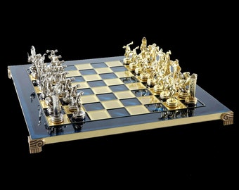 Juego de ajedrez con diseño de lanzador de disco: peones dorados y plateados, decoración griega hecha a mano.