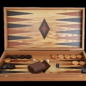 Traditional Olive Wood Backgammon Set - Olive wood checkers - Handmade in Greece