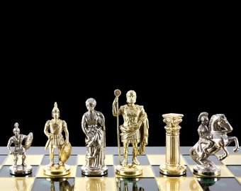Ajedrez Madera Manopoulos Greek Mythology Chess Set - Brass&Green - Wooden Case Green Board Ajedrez Electronico